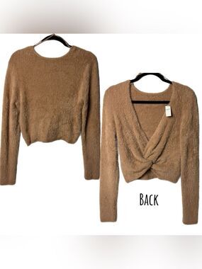 NWT XL Aerie light brown fuzzy sweater with knot twist open back